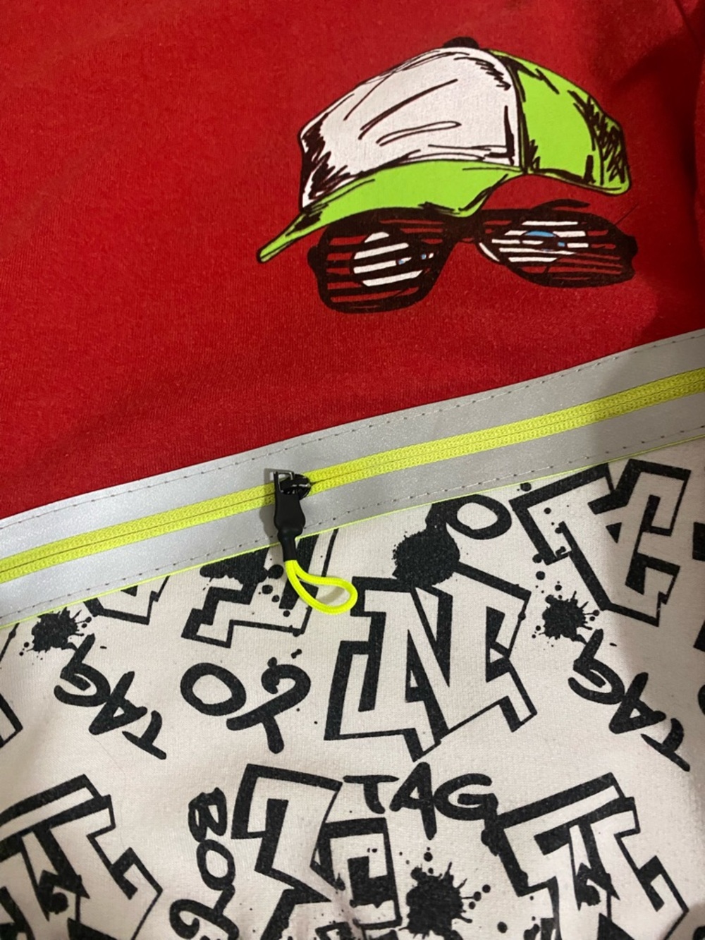 Red Graphic Jacket with Neon Lime Accents